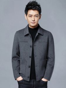 ROMON | Lormen Mens Woolen Coat Autumn Winter Thickened Short Casual Jacket Double-sided Fleece Lapel Single-button Business Casual