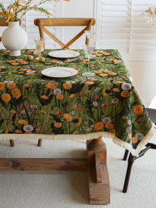 Vải Trải Bàn Hình Chữ Nhật Phong Cách Mỹ Cổ Điển Bằng Vải Cotton-lanh Cho Nhà Trường Và Nhà Trọ Vải Trải Bàn Kiểu Pháp Nông Thôn