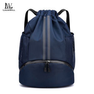 LouisWill Drawstring Backpack Bag Outdoor Waterproof Gym Backpack Sports Yoga Gym Swim Bag Nylon Fiber String Backpack for Kids Men Women With Shoe Compartment