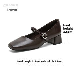 Josiny | Retro Brown Mary Jane Shoes Leather