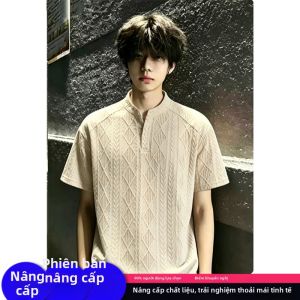 CHENMU | Áo Thun Nam Cổ Henley Hở Thoáng Khí Tay Ngắn Dây Kéo