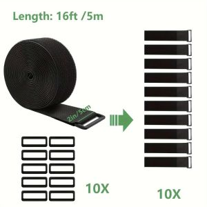 Cable Straps Heavy Duty With Buckles Black Hook And Loop Straps Reusable Cable Ties For Organizer Or Storage 5CM Wide