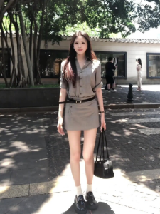 Loose Versatile Polo Collar Shirt High Waist Bodycon Skirt Set