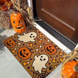 VIKAMA Halloween Black Cat Skull Ghost Pumpkin Door Mat Gothic Non Slip Entrance Rug Spooky Home Decor Floor Mat