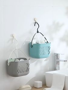1* Basket PP Hanging Storage Basket New Wall Hanging Solid Color Toilet Storage Basket Storage Holder with Hook Bathroom Hanging Basket