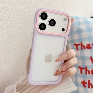 Candy Color Frameless Frame Clear Phone Case For iPhone 17 16 15 14Plus 13 12 11 Pro Max Shockproof Contrasting Color Hard Cover