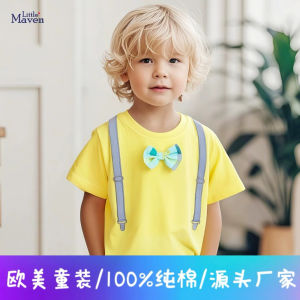 Little Maven Summer Girls T-shirt Short Sleeve Cute Pure Cotton Patchwork Embroidery Fashionable Kids T-shirt Moisture Wicking round Neck Cotton 100%