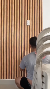 SUMINOE wood panel fluted wall panel 3D wood grain wall sticker waterproof grille design TV background
