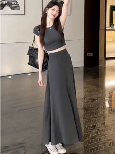 Summer Clothes Matching a Whole Suit Womens Fashion Figure Flattering T-shirt Top High Waist Skirt Elegant Fancy Two-piece Set