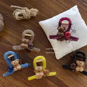 Colorful Flocking Bear Hair Clips Fashionable Cute Bun Hairpins Shark Jaw Clips High-End Hair Accessories Autumn Winter New Arrival