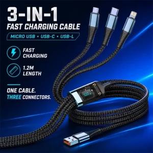 Cáp Sạc USB 3 Trong 1 6A 100W Sạc Nhanh Hỗ Trợ Micro USB Type-C Dành Cho Huawei Honor Samsung iPhone 14 Thiết Kế Dệt Dài 1.2M