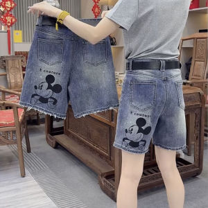 Fashionable Slimming Printed High-Waisted Wide Leg Jeans Shorts Womens Clothing Summer Newarrivals Breathable Elastic Waist