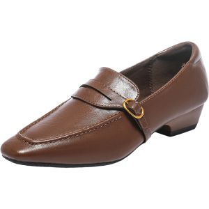 Agsdon | Retro Square Toe Thick Heel Loafers Women Easy Slip-on