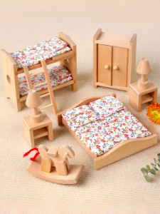 Miniature Childrens Furniture Set Full House Role-playing Room Set Simulation Wooden Toys for Boys And Girls Aged 4-9