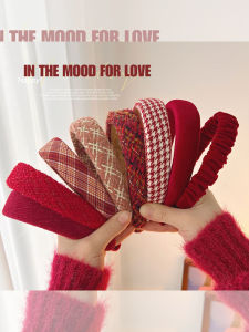 Red Velvet Hairband Womens New 2024 Vintage High Hairline Headwear Stylish Korean Style New Years Hair Accessories