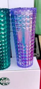 SKU62 - Ly kim cương Strarbuck 710ml Ly uống nước ánh kim Nhựa thực phẩm 2 lớp cao cấpKèm ống hút