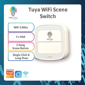 (Local Stock) Tuya WiFi 2 Gang Scene Switch Single Long Press 2 AAA Battery Tuya Smartlife Automation Multiple Actions WiFi 4 way clicking Battery Automation