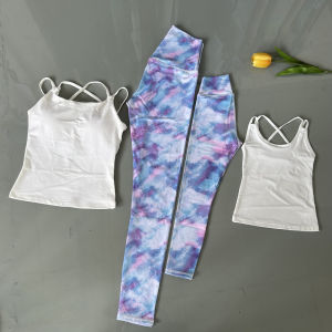 ชุดโยคะคู่รักพิมพ์ลาย ชุดออกกำลังกายวิ่งฟิตเนสแห้งเร็ว ชุดโยคะแขนกุด ชุดออกกำลังกายสำหรับผู้หญิง