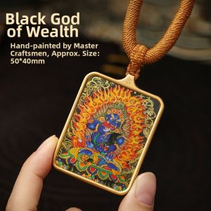 HUAKAIYUNDUO | Tibetan Hand-Painted Wealth Protecting Black Dzambhala Amulet Pendant