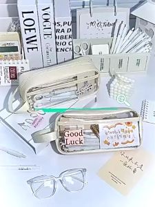 Korean INS Simple Pencil Case Transparent Matte Large Capacity Waterproof Pen Bag For Student Stationery Storage Box