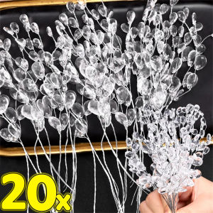 【 Hibeautylife】20/10PCS Crystal Bud Branches Creative DIY Crystal Flower Water Drop Diamond Transparent Artificial Bouquet Wedding Decorations