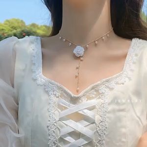 Korean jewelry set for women Camellia Pearl stud Earrings Necklace fashion jewelry set accessories