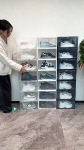 กล่องรองเท้าฝาข้าง กล่องเก็บของ แบบฝาข้าง กล่องอเนกประสงค์ ฝาเปิด-ปิด พร้อมรูระบายอากาศ วางซ้อนต่อกันได้