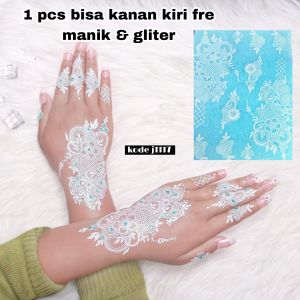 TERMURAH HENA 1PCS BISA KANAN KIRI MOTIP MEWAH FREE GLITER MANIK LEM nail