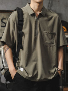 Mens Ice Silk Quick Dry Short Sleeve Polo Shirt Half Zip Workwear Shirt Pocket Design Casual Fashion Summer Leisure Top