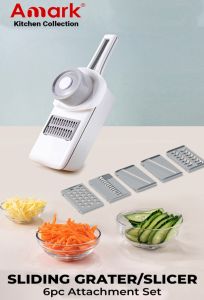 Amark Kitchen Collection Mandoline Food Slicer Shredder & Grater with Container Box - 6-in-1 Set