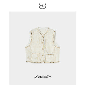 plusmall | Lace Beaded Embroidery Cut-out Collarless Cardigan