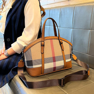 Large Capacity Womens Handbag 2026 New Style Genuine Leather Plaid Shell Bag Versatile Ladies Shoulder Bag Crossbody Bag