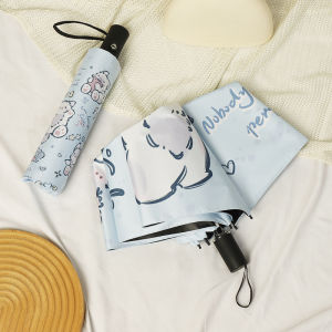 Cute Cat Design Automatic Umbrella Womens Black Glue Sunshade UV Protection Rain And Sun Dual Purpose Student Iron Pole Umbrella