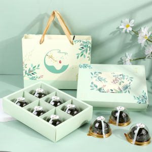 กล่องบรรจุภัณฑ์ขนมจีนใบเขียวทำมือ กล่องของขวัญขนมจีน 6 ชิ้น กล่องขนมปังไข่สูงสุดหรูหรา กล่องว่างสำหรับอบขนมจีน