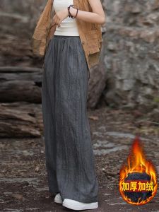 Retro Artistic Cotton Linen Womens Yoga Meditation Casual Pants Loose Wide Leg Pants Outerwear for Women Comfortable Long Pants