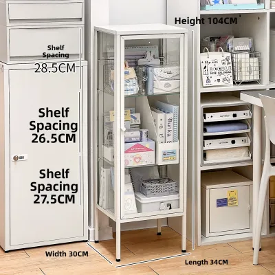 Narrow Glass-Steel Display Storage Cabinet
