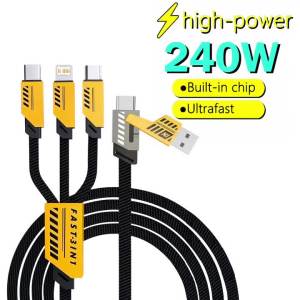 Cáp Sạc Đa Năng 240W 1.2m 3 Cổng 2 Trong 1 Sạc Nhanh Cho Điện Thoại Di Động Tương Thích Với Type-C Và Micro USB