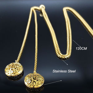Stainless Steel Long Necklaces Gold Color Round Flower Women Long Necklace Jewelry sautoir femme long acier inoxydable