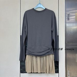 ชุดเดรสสั้นแขนยาวลายปะติดปะต่อกันสไตล์หวานและเผ็ดร้อน ชุดเดรสสั้นสไตล์เกาหลีสำหรับฤดูใบไม้ผลิและฤดูร้อน