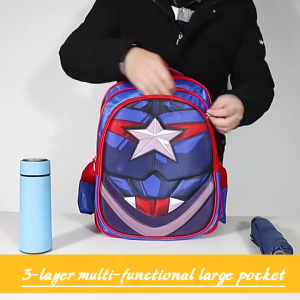 UISNMALL #B216 3-Zipper Superhero School Backpack for Boys – Durable Student Bookbag with 3D Cartoon