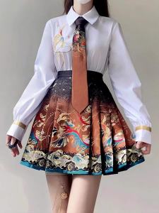 สไตล์จีนใหม่ กระโปรงสั้น ชุด Jk เด็กผู้หญิง Ming Dynasty Half Body กระโปรง แต่งหน้าจําลองหางสั้น กระโปรง สูง เอว กระโปรงทรงเอ