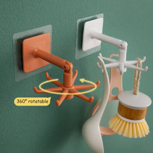 Homy 360° Rotatable 6-Hook Rack Self-Adhesive Wall-Mounted Multifunctional Organizer for Kitchen & Bathroom