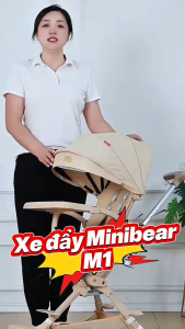 Xe đẩy gấp gọn phát nhạc 2 chiều 3 tư thế nằm ngả ngồi cho bé có đệm mái MiniBear Nhật Bản M1