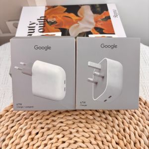 For Google 67W Dual USB-C PD Fast Charger With 1M PD Cable Type C Power Adapter EU UK Plug For Laptop Pixel 10 9 8 Pro XL 10A 9A