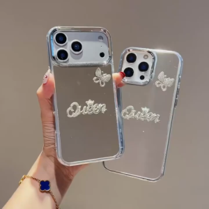 3D Paste Diamond Butterfly Letter Mirror Phone Case for iPhone 11 12 13 14 15 16 17 Pro Max Plus Air 16E Casing Simple Anti-Fall Cover for iPhone 11 Case