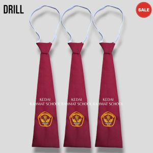 Dasi Sekolah SD Pendek Karet Merah Tua Maroon Bahan Drill Laki Perempuan