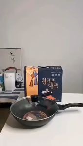 Chảo Chống Dính Siêu Bền Sâu Lòng Đá Coopia Hàn Quốc có nắp kính size 32cm (Tặng Thìa Gỗ )