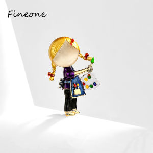 New Opal Enamel Drawing Girl Brooches Women Alloy Painter Art Lover Office Casual Brooch Pins Gifts