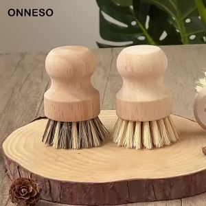 Wooden Handle Washing Brush Non-Stick Oil Pot Brush Flat Soft Bristles Not Hurt Pan Powerful Stain Removal Tool For Home Kitchen