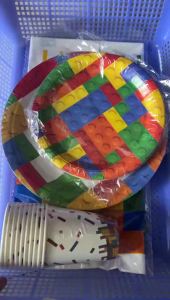 Potdemiel | Colorful Building Block Birthday Party Decorations Balloons Tableware Set for Baby Shower Building Block Party Favors Kids Gifts